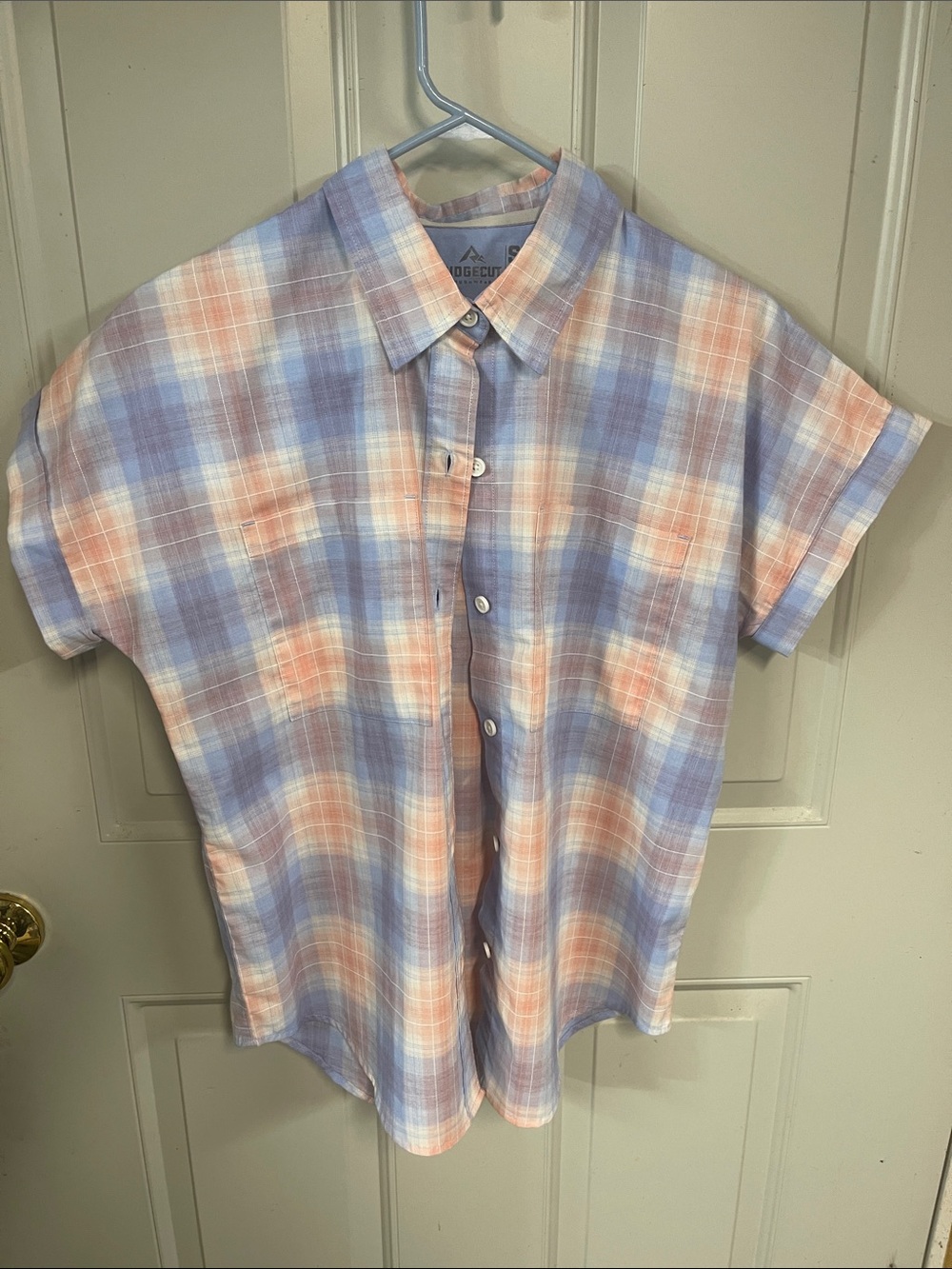 Edgecut Relaxed Plaid Button-Down Shirt in Peach & Lavender